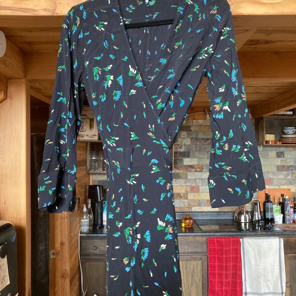 Ganni Dresses & Skirts - GANNI Black Green Blue Floral-print Midi Wrap Dress T38-Medium